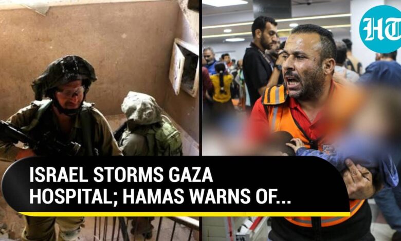 Israeli armed forces raid Gaza's Al-Shifa Hospital during the Israel-Hamas conflict.