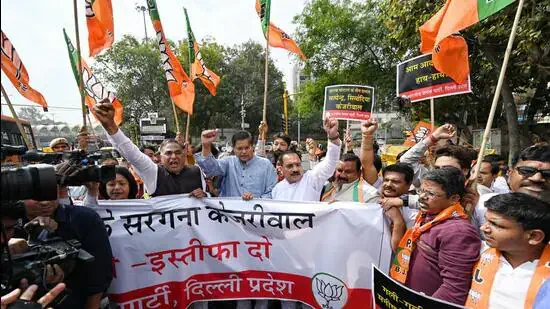 The BJP marches in protest and calls for Kejriwal's resignation.