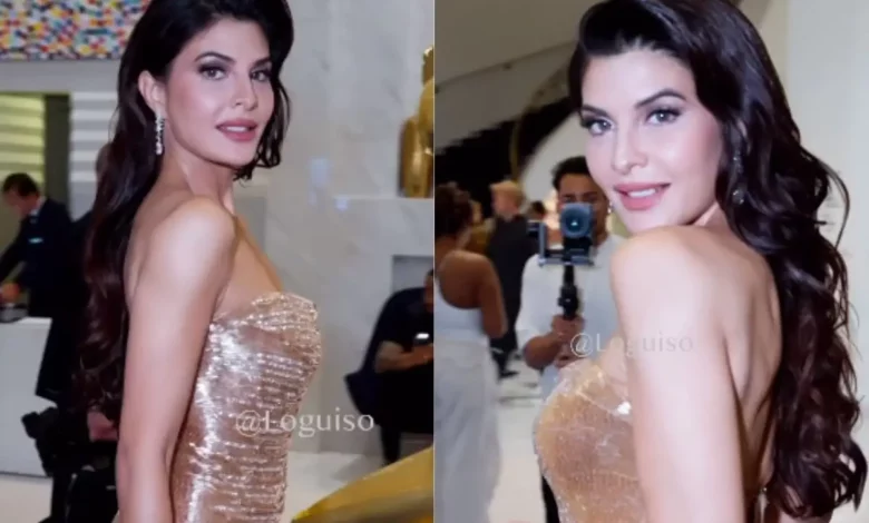 Jacqueline Fernandez Shines at Cannes 2024 in Golden Gown