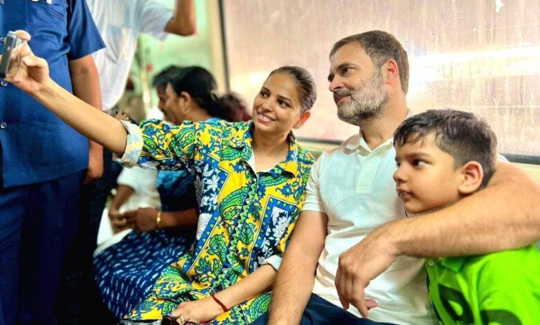 Rahul Gandhi Mingles with Delhiites During Metro Ride Ahead of Polls