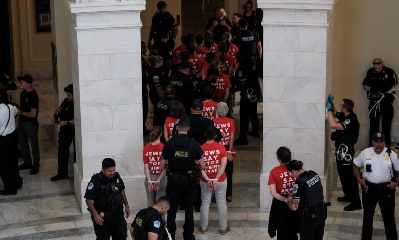 Protesters urge end to U.S. weapons transfers to Israel at Capitol hill rally