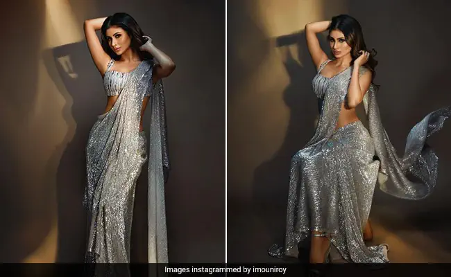 Mouni Roy Dazzles in Silver Saree, Showcases Stunning Style