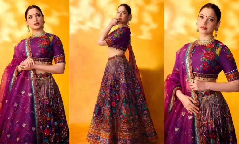 Tamannaah Bhatia Shines in Purple Lehenga for Ganesh Chaturthi