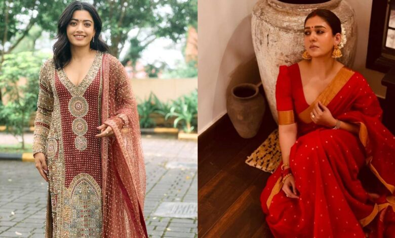 Rashmika Mandanna shines in red salwar kameez for Navratri