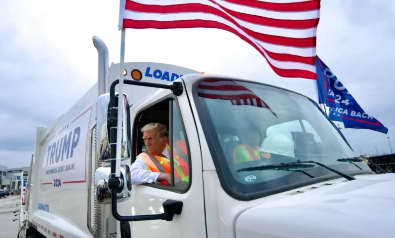 Trump arrives in garbage truck at Wisconsin rally