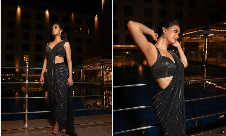 Keerthy Suresh dazzles in black sequin saree for Diwali