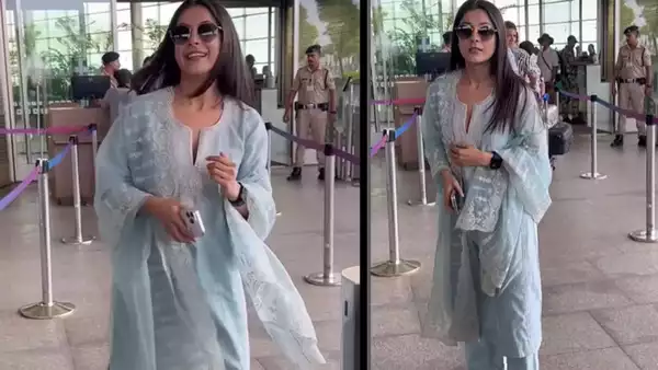 Shehnaaz Gill stuns in sky-blue kurta at Mumbai airport