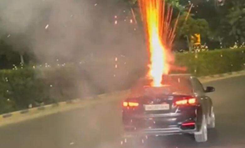 Reckless cracker display backfires, ignites car fire