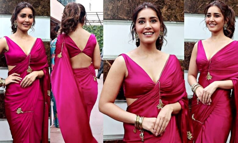 Raashii Khanna shines in pink satin saree ahead of new film release