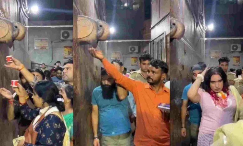 Devotees drink AC water mistaken for 'charan amrit' at Mathura temple.