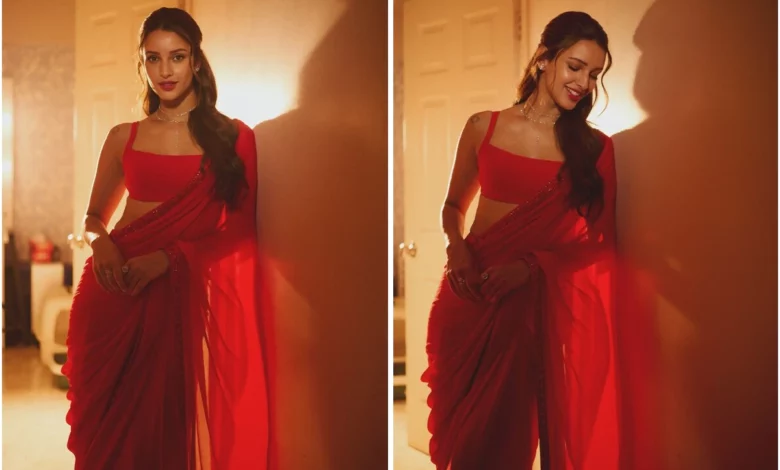 Triptii Dimri dazzles in red saree for Diwali celebrations