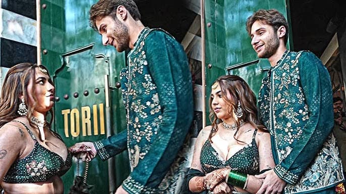 Aaliyah Kashyap and Shane Gregoire twin in stunning green ensembles