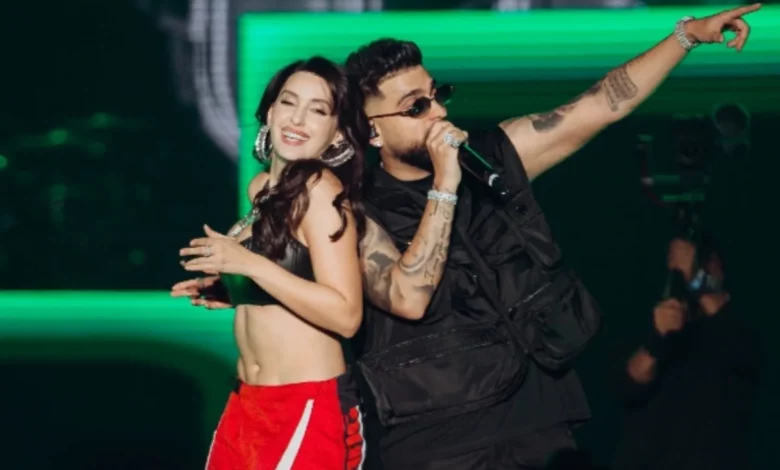 Nora Fatehi joins Karan Aujla on stage during Delhi concert