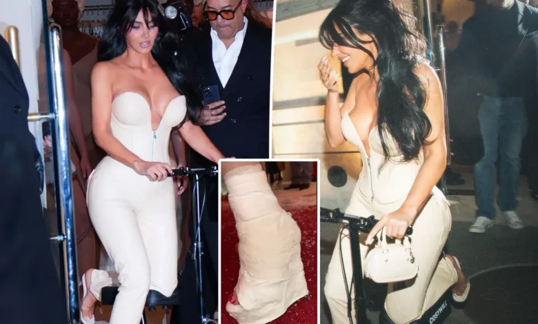 Kim Kardashian’s stylish spin on a fractured foot