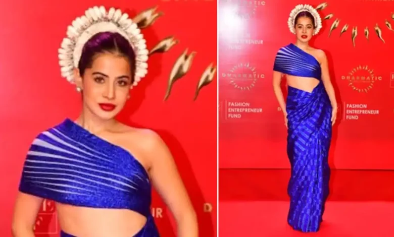 Uorfi Javed stuns in apsara-inspired saree at fashion event