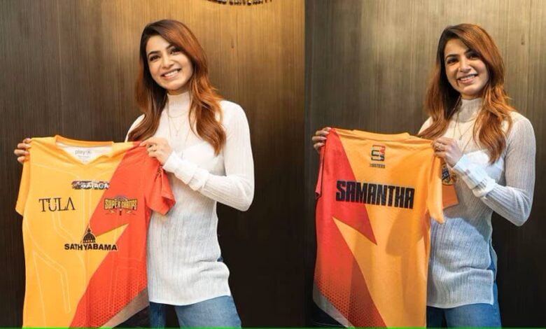 Fiery jersey unveiled as Samantha Ruth Prabhu's chennai super champs partners with sathyabama university