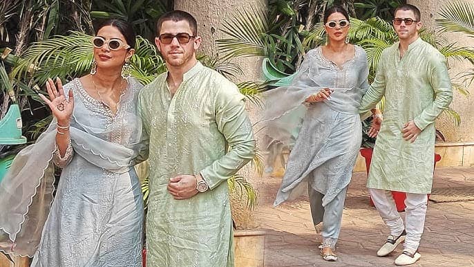 Priyanka Chopra & Nick Jonas dazzle in traditional outfits
